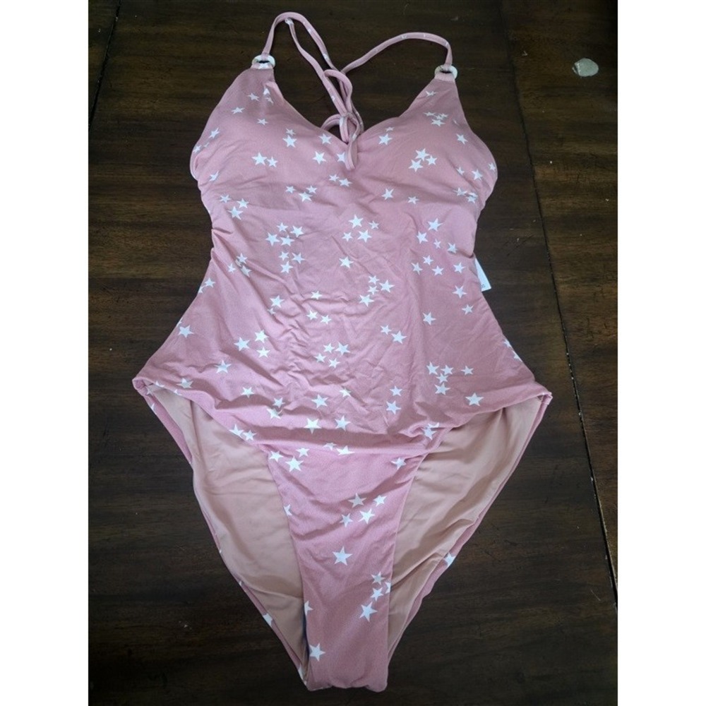 NWT Wet LA M Rose Stars V Neck Lace Up 1PC Swimsuit 127111